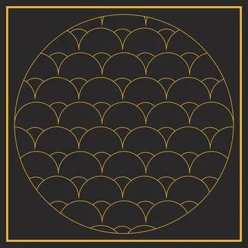 Scales pattern in a yellow circle inside a square on a gray background Illustrazione stock