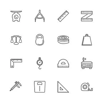 Scales Rulers, Measuring - Flat Vector line Icons Stock Illustration