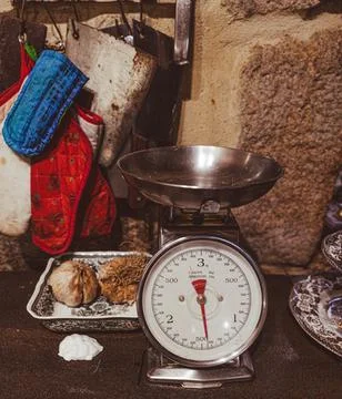 Scales in a rustic kitchen Stock Photos