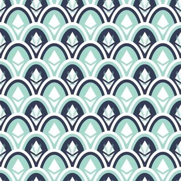 Scales wavy seamless pattern. Symbol crypto coine Ethereum on easter eggs Stock Illustration