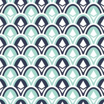 Scales wavy seamless pattern. Symbol crypto coine Ethereum on easter eggs Stock Illustration