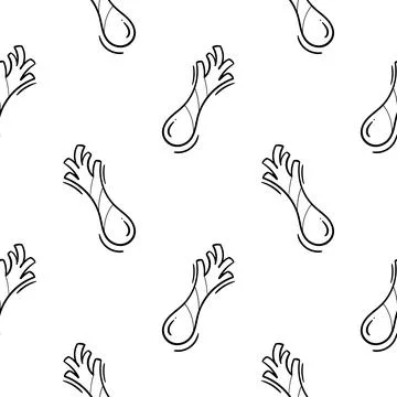 Scallion vegetable hand drawn seamless pattern Stock Illustration
