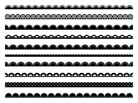 Scallop edge lace borders, frame lines or dividers Stock Illustration