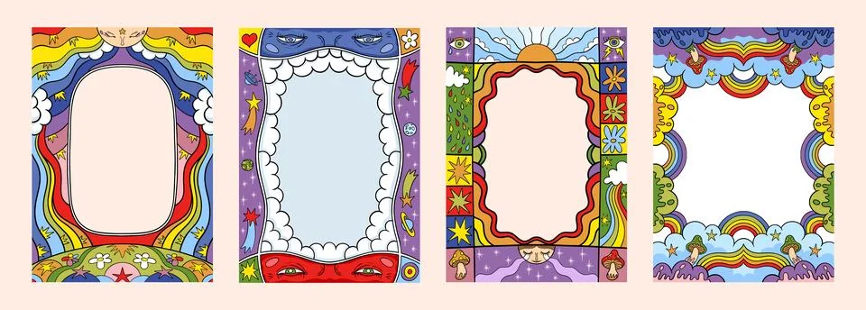 Scallop frame. Wavy kid pattern or cute picture box. Y2k border wave edges. Fun Stock Illustration