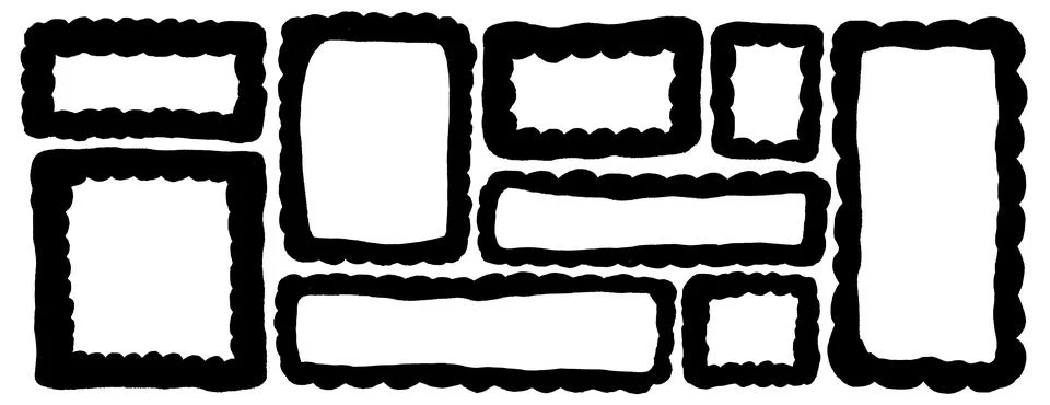 Scallop irregular rectangle frames. Text boxes and borders for photo set. イラスト素材