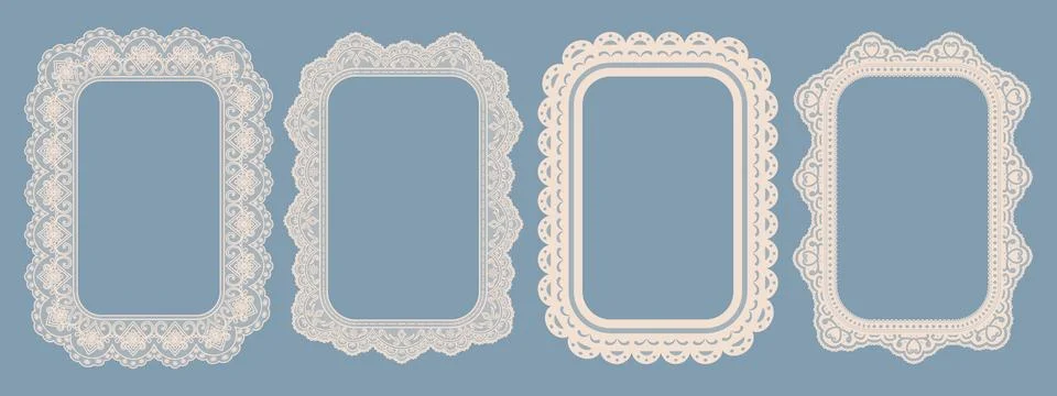 Scallop lace border frame set. Elegant rectangular shapes with ornate doily.. Stock Illustration