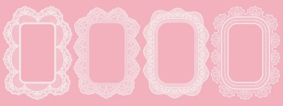 Scallop lace border frame set with elegant rectangular shapes. Stock Illustration