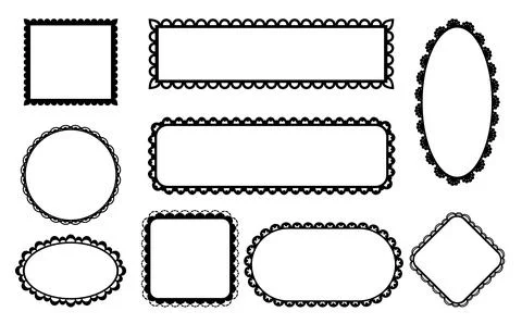 Scallop lace edge frames or borders, frill ribbons Illustrazione stock