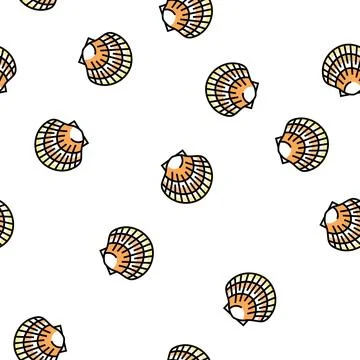 Scallop sea shell beach vector seamless pattern Stock Illustration