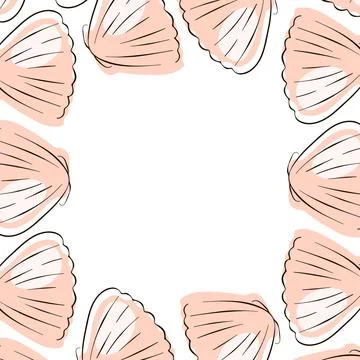 Scallop seashell frame in flat style. Underwater design for seafood card Stock Illustration
