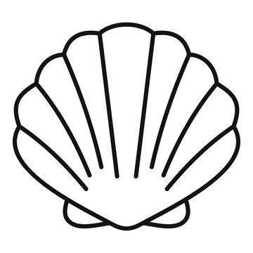 Scallop seashell line art vector drawing icon Stock Illustration