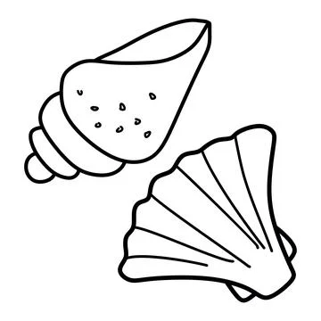 Scallop Seashell Linear Hand drawn illustration. Vector Outline Ocean Mollusk Stock Illustration