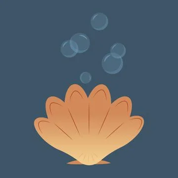 Scallop shell, on a dark blue background with air bubbles at the top 스톡 일러스트