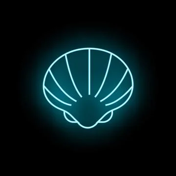 Scallop shell icon glowing with neon blue light Stock Illustration