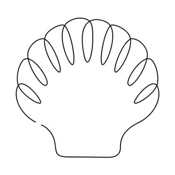 Scallop shell illustration drawn by one line. Minimalist style vector Stock Illustration