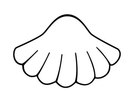 Scallop shell - linear vector illustration for coloring. Flat with wavy edges. イラスト素材