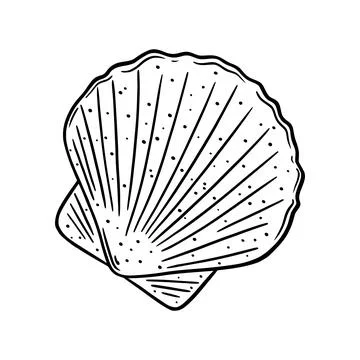 Scallop shell logo. Mediterranean seashell sketch. Vector illustration Stock Illustration
