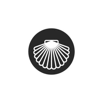 Scallop shell logo of round shape, shellfish delicacy silhouette in thin line Stock Illustration