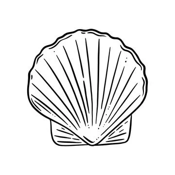 Scallop shell logo. Seashell with a pearl or ready for cooking. Vector Illustrazione stock