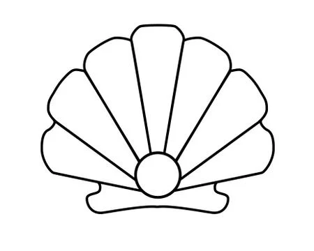 Scallop shell with a pearl - vector linear picture for coloring. Outline. Stock Illustration