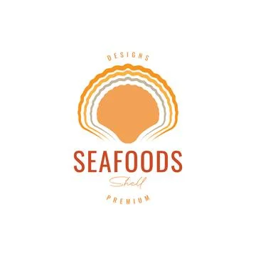 Scallop shell seafood delicious creature marine biota coral logo design vec.. Stock Illustration