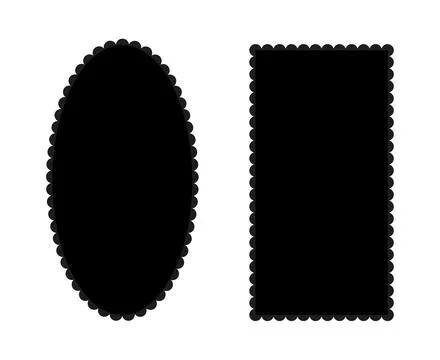 Scalloped backgrounds patterns. Black scalloped edge rectangle, ellipse shapes Stock Illustration