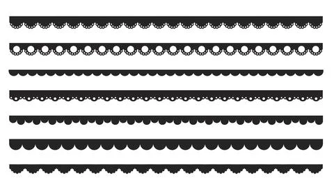 Scalloped edge border frilly stroke divider black silhouette stripe, tape Stock Illustration