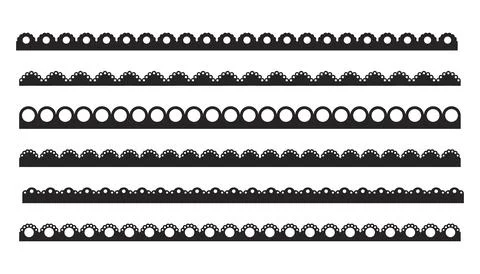 Scalloped edge border frilly stroke divider black silhouette stripe, tape Illustrazione stock