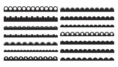 Scalloped edge border frilly stroke divider black silhouette stripe, tape Illustrazione stock