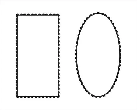 Scalloped frames mockup. Scalloped edge rectangle, ellipse shapes. Illustrazione stock