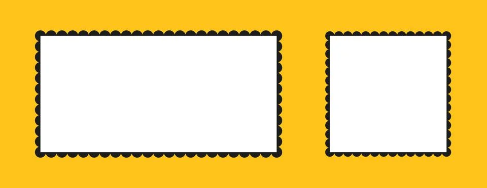 Scalloped frames samples. Rectangle, square shapes backgrounds. Labels, stickers Stock Illustration