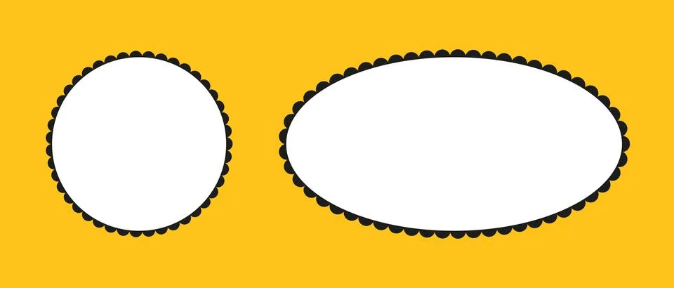 Scalloped frames. Scalloped edge circle, ellipse shapes. Label round, oval forms Illustrazione stock