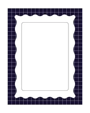 Scalloped grid pattern rectangular black and white retro frame 库存插图
