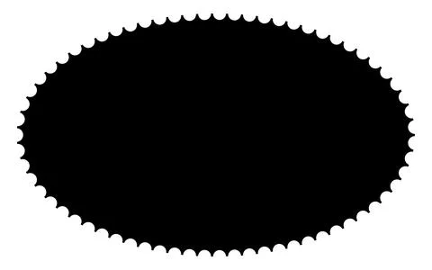 Scalloped oval black postage frame isolated on transparent bg. Outline border 스톡 일러스트