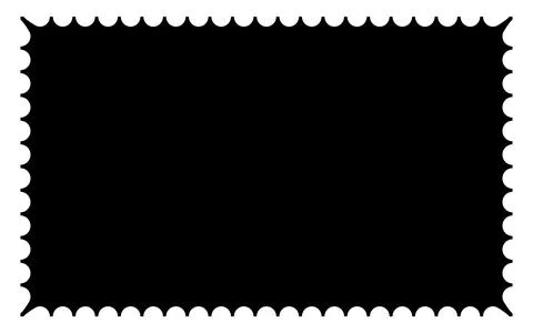 Scalloped oval black postage frame isolated on transparent bg. Outline border Stock Illustration