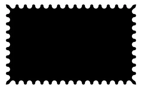 Scalloped oval black postage frame isolated on transparent bg. Outline border Stock Illustration