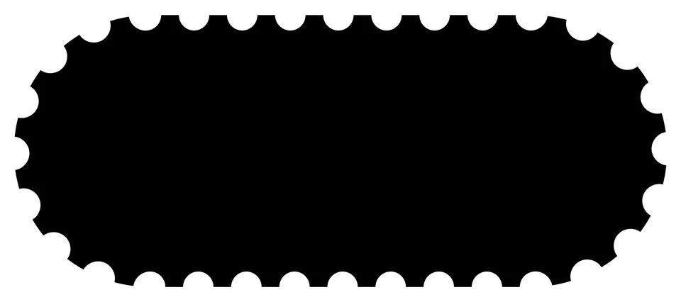 Scalloped oval black postage frame isolated on transparent bg. Outline border Stock Illustration