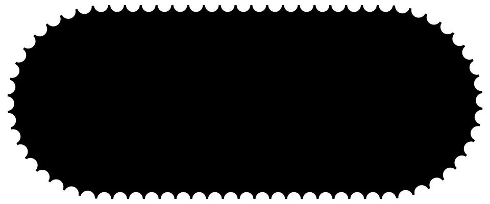 Scalloped oval black postage frame isolated on transparent bg. Outline border Stock Illustration