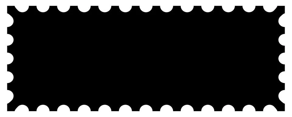 Scalloped oval black postage frame isolated on transparent bg. Outline border Stock Illustration