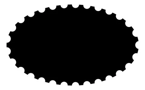 Scalloped oval black postage frame isolated on transparent bg. Outline border Stock Illustration
