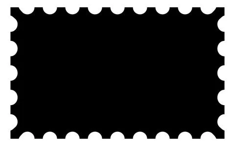 Scalloped oval black postage frame isolated on transparent bg. Outline border Stock Illustration