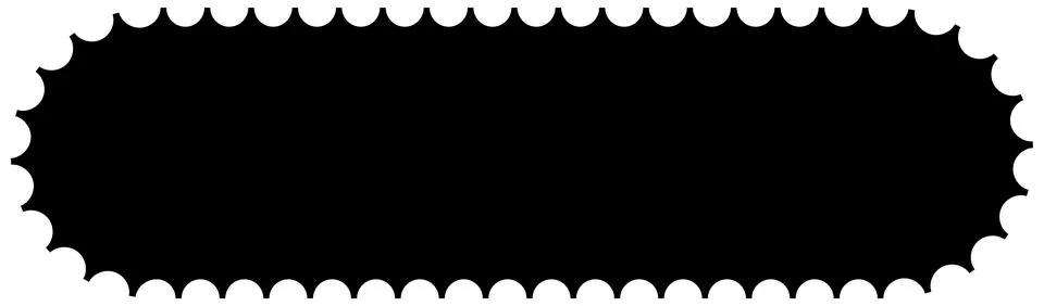 Scalloped oval black postage frame isolated on transparent bg. Outline border Illustrazione stock