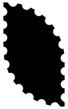 Scalloped oval black postage frame isolated on transparent bg. Outline border Illustrazione stock