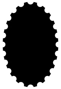 Scalloped oval black postage frame isolated on transparent bg. Outline border Stock-Illustration