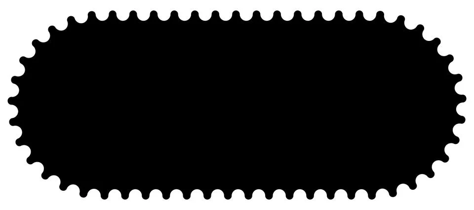 Scalloped oval black postage frame isolated on transparent bg. Outline border Stock Illustration