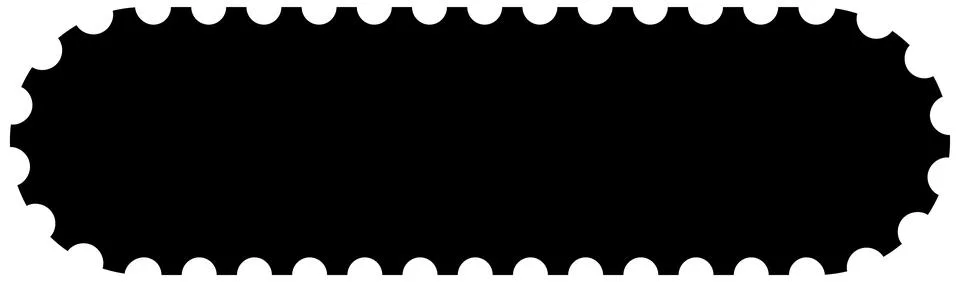 Scalloped oval black postage frame isolated on transparent bg. Outline border Stock Illustration
