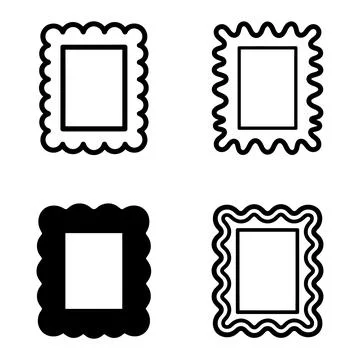 Scalloped rectangular frame line art and silhouette vector illustration pack イラスト素材
