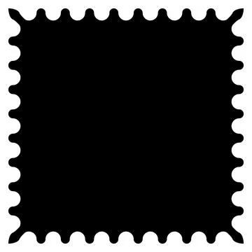 Scalloped square black postage frame isolated on transparent bg. Outline border Stock Illustration