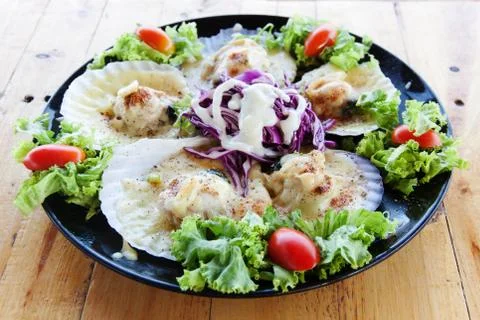 Scallops baked Cheese Stock Photos