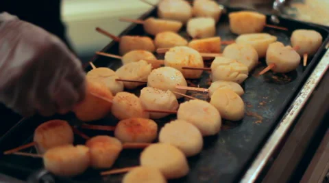 Scallops Frying on Skillet Video stock 45934397